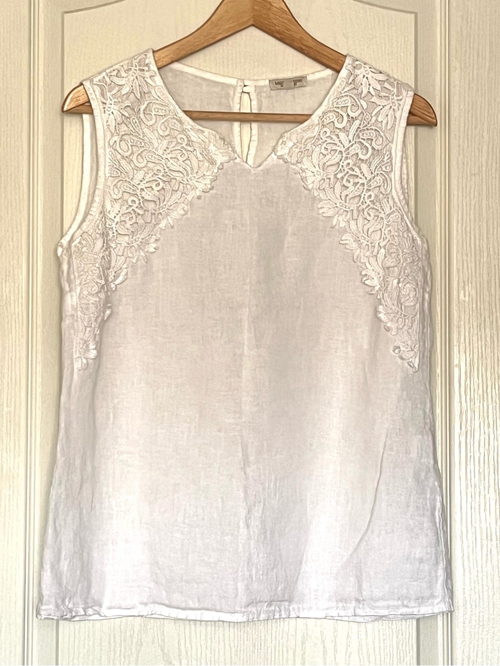 Marisa & Marie Made in Italy White 100% Linen Crochet Cotton Lace Top M
